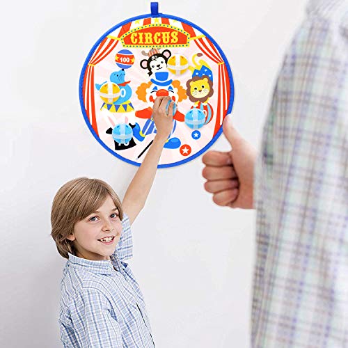 Circus Dart Board for Kids with 6 Sticky Balls and 4 Sticky Dart Double-Sided(13.9 inches),Blindfold Indoor Game ,Carnival Dart Board Set with Hook for Boys Girls Children and Family Time