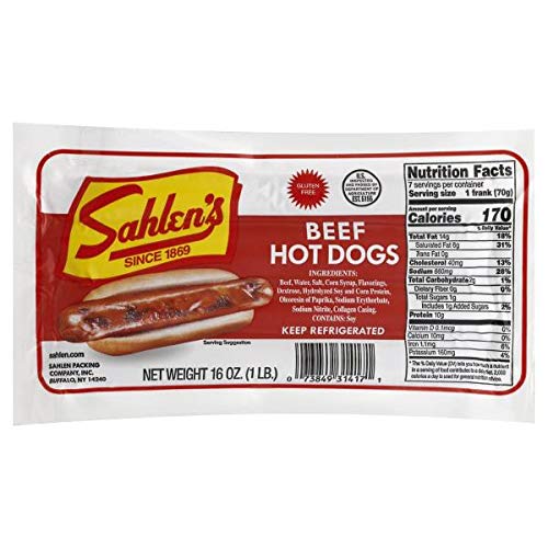 Sahlen's Beef Hot Dogs 16 Oz (4 Pack)