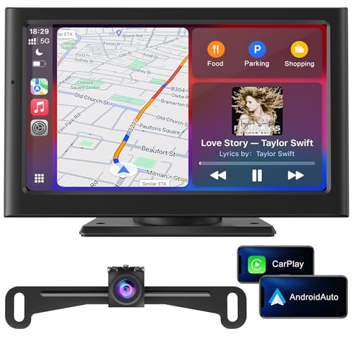 Portable Carplay Car Screen for Apple & Android Auto-7" HD Wireless Car Play Touch Screen with Backup Camera
