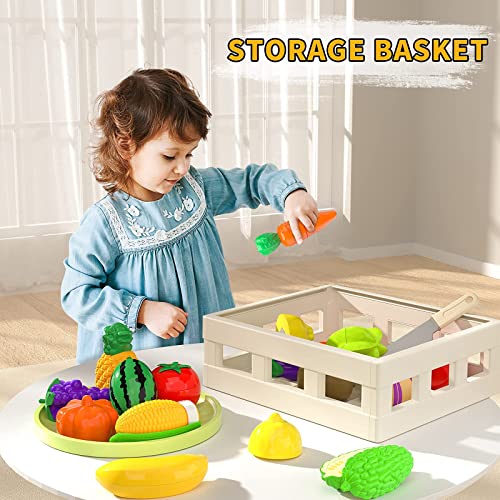 image for TEMI 51 PCS Cutting Play Food Toy for Kids - Pretend Fruit and Vegetab