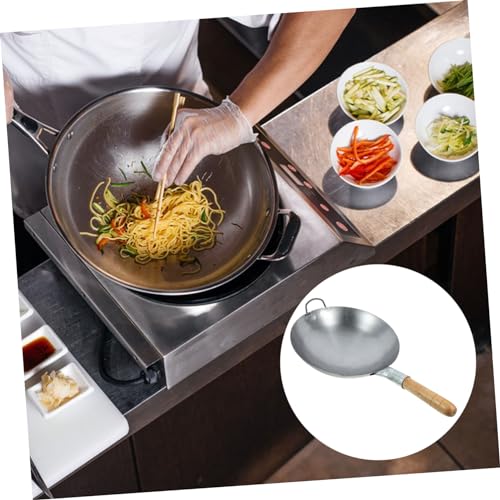 Olla de hierro grueso Wok con mango de madera miniatura 5