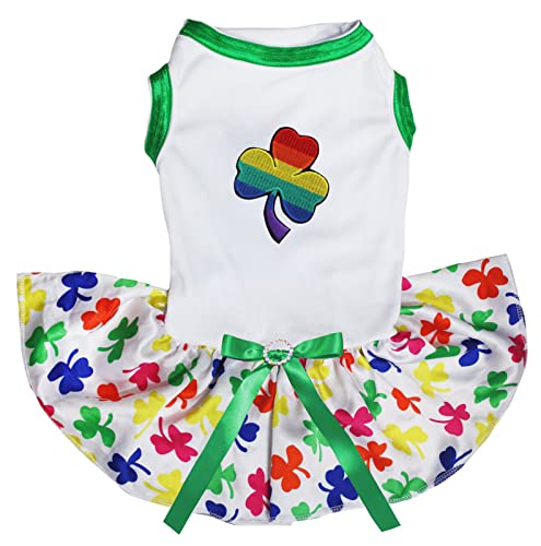 Robe pour chiot Rainbow Clover motif trèfle blanc arc-en-ciel taille M