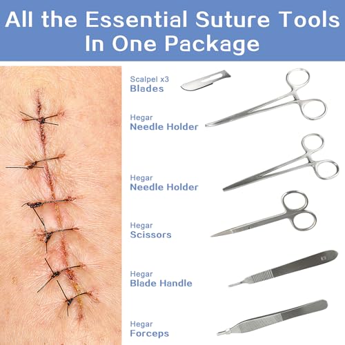 Image of EVOTECH SCIENTIFIC Suture Practice Kit for Medical Learning Study, 29 Pcs Complete Suture Tools Kit with Large Variety of Suture Threads Needle Cut Wounds Suture Pad