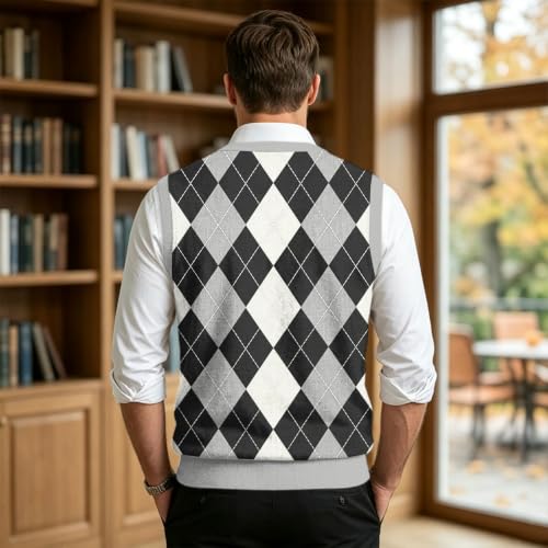 Christmas Sweater Vest Men V Neck Plaid Knit Lightweight Pullover Sweater - image 4