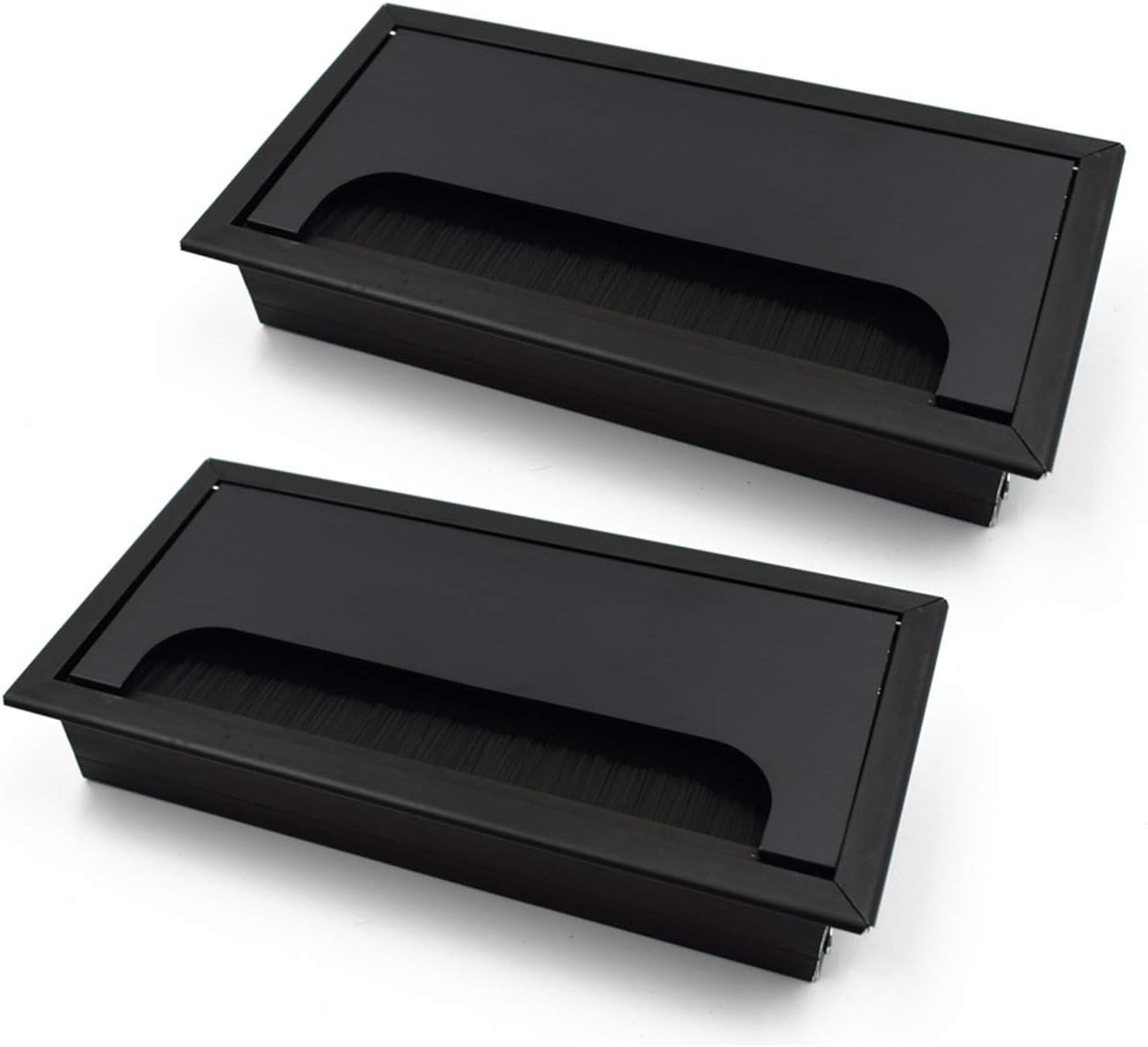 LC LICTOP Black 160mm Metal Rectangle Wire Cable Grommet Hole Cover for Computer Desk Table(2Pcs)