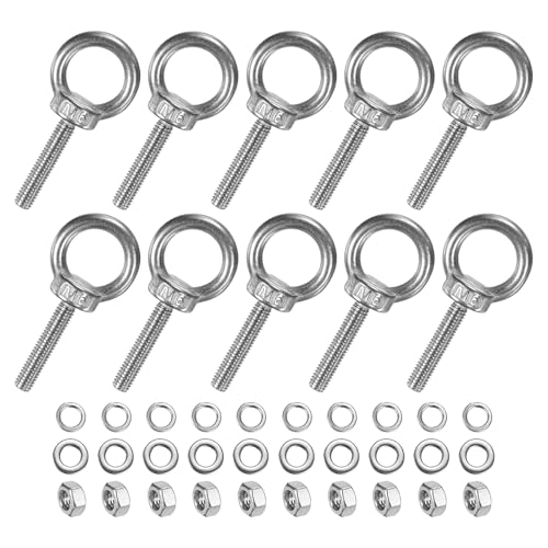 M METERXITY 10-Sets Stainless Eyebolt M6x32mm Shoulder Lifting Eye Bolt with Nuts Washers Male Screw Thread Ring Shoulder Eye Bolts Length 1.26 Inch for Suspending/Fastening