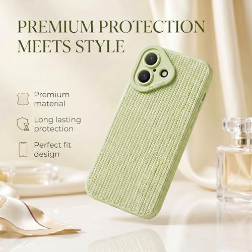 Image of amazon basics Luxury 3D Knitted Texture Soft Silicone Back Cover for iPhone 17 | Slim Fit Shockproof Case with Camera Protection & Non-Slip Grip - Green