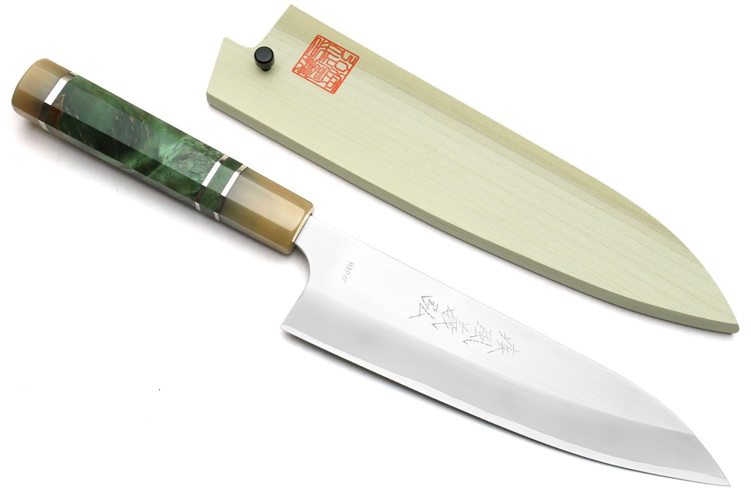 Yoshihiro HAP40 High Speed Stainless Steel Gyuto Japanese Chefs Knife Stabilized Maple Burl Handle (7