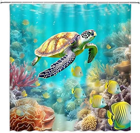 YSSFAV Ocean Underwater World Shower Curtain Sea Turtle Colorful Fishs Coral Summer Bathroom Decor Curtains Set with Hooks
