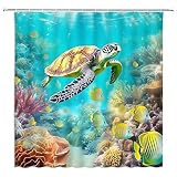 YSSFAV Ocean Underwater World Shower Curtain Sea Turtle Colorful Fishs Coral Summer Bathroom Decor C