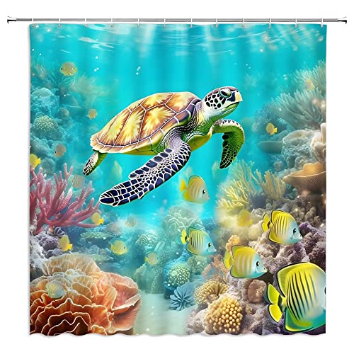Yssfav Ocean Underwater World Shower Curtain Sea Turtle Colorful Fishs Coral Summer Bathroom Decor Curtains Set With Hooks #TOP1