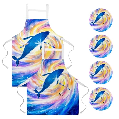 Tablier de cuisine baleine galaxie idéal pour la pâtisserie en famille