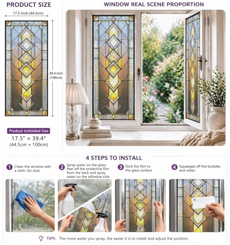 Película decorativa para ventana de privacidad, 17.5 x 39.4 pulgadas miniatura 3