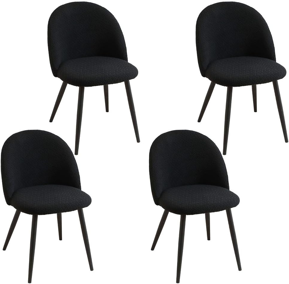 Dining Room Chair Cover Curved Back Chairs Slipcover Semi Circle Back Furniture Seat Protector for Kitchen Living Room Hotel,Black 4pcs