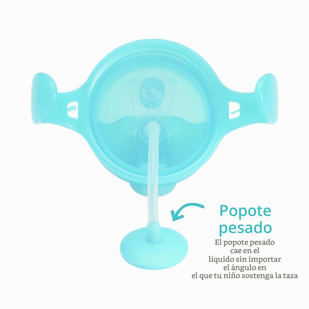 Munchkin Click Lock Set de Tazas con Pajita Tip & Sip, Tazas para Bebé y Niño Pequeño con Pajita, Libre de BPA, Sin Derrames, Pajitas con Peso, 7oz/207ml, Set de 2, Verde/Azul