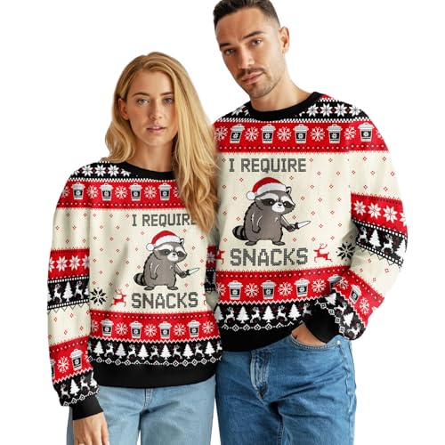 Image of 99TIMORO Raccoon Ugly Christmas Sweater for Men and Women, Holiday Pullover Novelty Crewneck Sweatshirt, Festive Outfit Gift