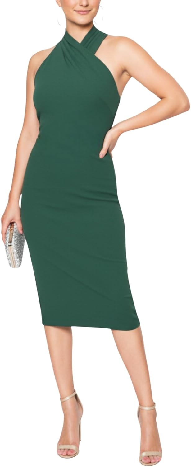 RACHEL Rachel Roy Womens Harland Elegant Sleeveless Halter Bodycon Midi Cocktail Party Dress