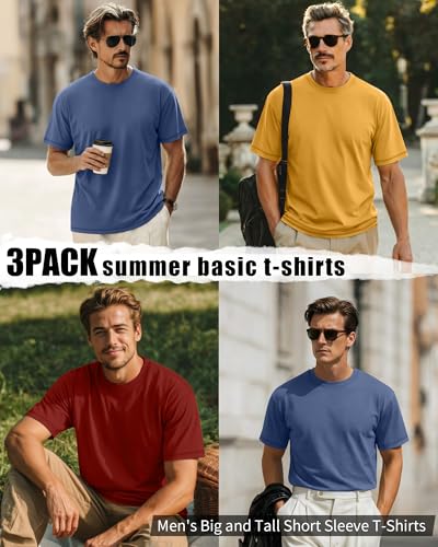 Image of Neer 3 Pack Big and Tall T-Shirts for Men L-7xl Tops | Large Casual Stretch Workout Tees, Short Sleeve Crewneck Oversized Shirts, Classic Summer Outfits, Comfy Basic Loose Clothes