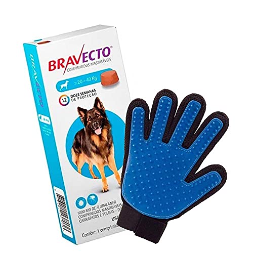 Bravecto Antipulgas e Carrapatos Para Cães 20 a 40Kg + Luva Soft Pet Mascotito Azul