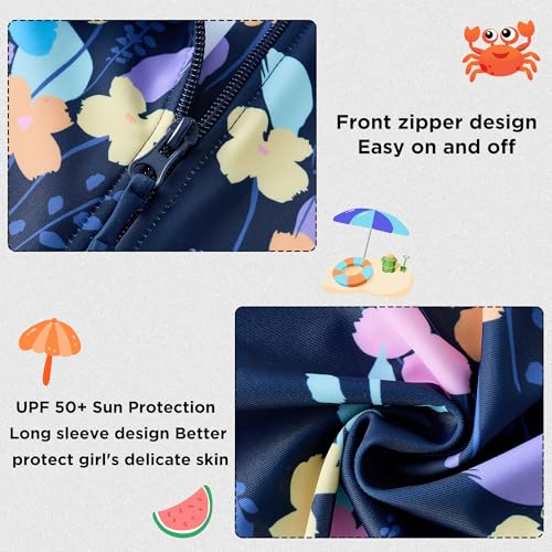 Image of UMELOK Girls Long Sleeve Rash Guard One Piece Swimsuits UPF 50+ Ruffle Zipper Bathing Suit 4-10 Years