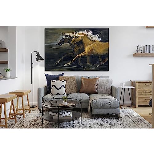 Impression sur toile de deux chevaux galopants ZELLART 90x60 cm décor salon