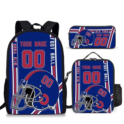 Personalized New York Backpack Custom Name Number 3 Pieces Set Including Laptop Bag Lunch Box and Pencil Case Gifts for Men Women Youth