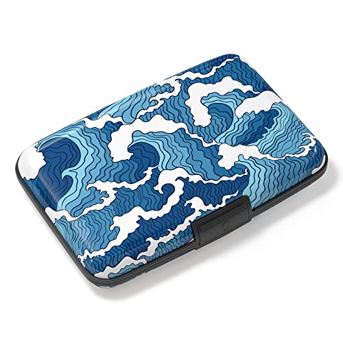 Image of Credit Card Holder, Mini Aluminum Card Wallet RFID Blocking Slim Metal Hard Card Case for Women Men, Blue Sea Wave