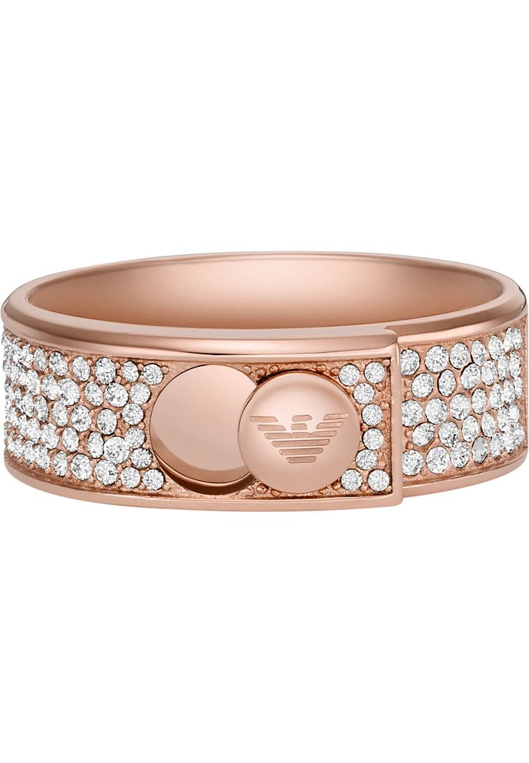 Emporio Armani Anello a fascia da donna in acciaio color oro rosa con cristalli incastonati, EGS3092221