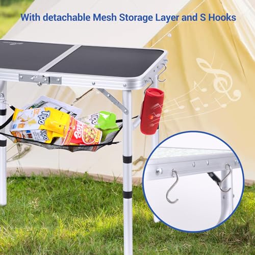 Sportneer Folding Camping Table, 4 Adjustable Height Small Folding Table 60cmL× 40cmW Portable Camp Tables with Mesh Layer for Outdoor Camp Garden Picnic Dining Cooking - Image 5