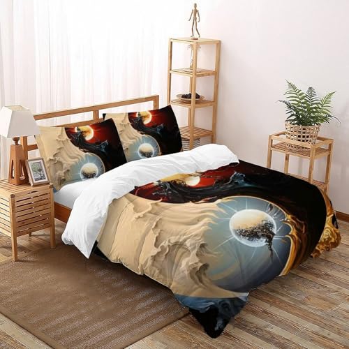 Parure 3 pièces Yin Yang Soleil Lune Super King en coton doux