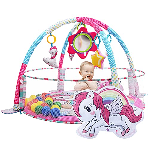 Image of BATTOP Tummy Time Mat,Baby PlayMat with Toys & Ball Pit,Activity Gym Mat for Newborn as Shower Gift,for Sensory and Motor Skill Development