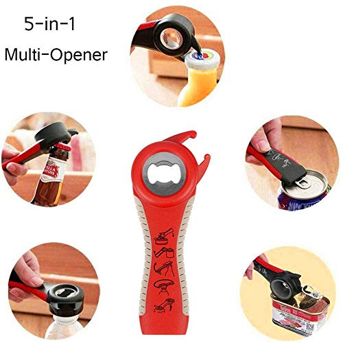 Jar Opener,Manual Can Opener,Bottle Opener Can Openers For Seniors With Arthritis,Weak Hands, 5-In-1 Multi Kitchen Tools Set For Children, Women And Seniors (Red) #TOP4