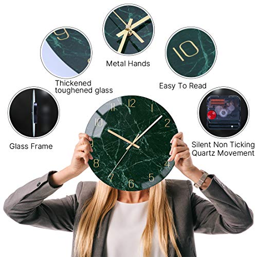 Vikmari Glass Wall Clock Silent Non Ticking Wall Clock- 12 Inch Quality Quartz Battery Operated Round Easy To Read Home/Office/Classroom/School Clock (Dark Green) #TOP4