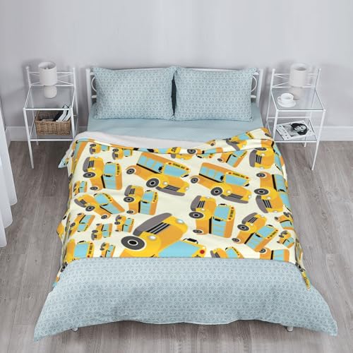 Image of School Bus Soft Flannel Fleece Throw Blanket, Vehicle Illustrations Background Pattern for Kids, Cozy Plush for Indoor and Outdoor Use Lightweight Blanket 60 inchx80 inch