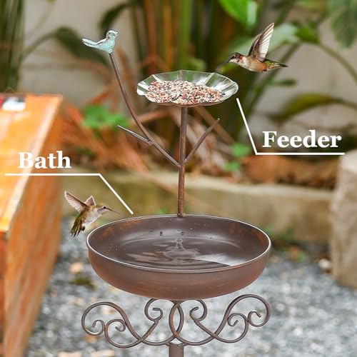 Calidecor BIRD BATH S For Outdoors, 46 Inch H Garden Bird Bath And Feeder With Cast Iron Pedestal, Vintage Metal Bird Bath Bowl And Bird Feeder Tray, Standing Birdbaths thumb #3
