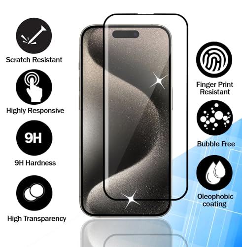 Image of RKINC Tempered Glass [2-Pack] for iPhone 16 Screen Protector film With Edge To Edge Coverage [Easy Installation][Anti-Scratch][Bubble-Free][Anti-Shatter]