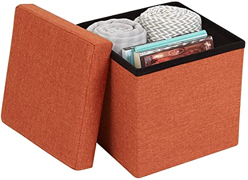 Image of ABTRIX with AB Fabric Folding Organizer Storage Ottoman Bench Footrest Stool Coffee Table Cube, Camping Fishing Toys Chest Stool, Quick and Easy Assembly, 22L Capacity, Padded (30X30X30 Cm, Orange)