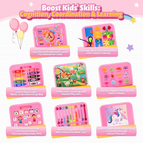 Image of Toddler Toys Busy Board, Montessori Toy Busy Book for 1 Year Old Girl Gifts