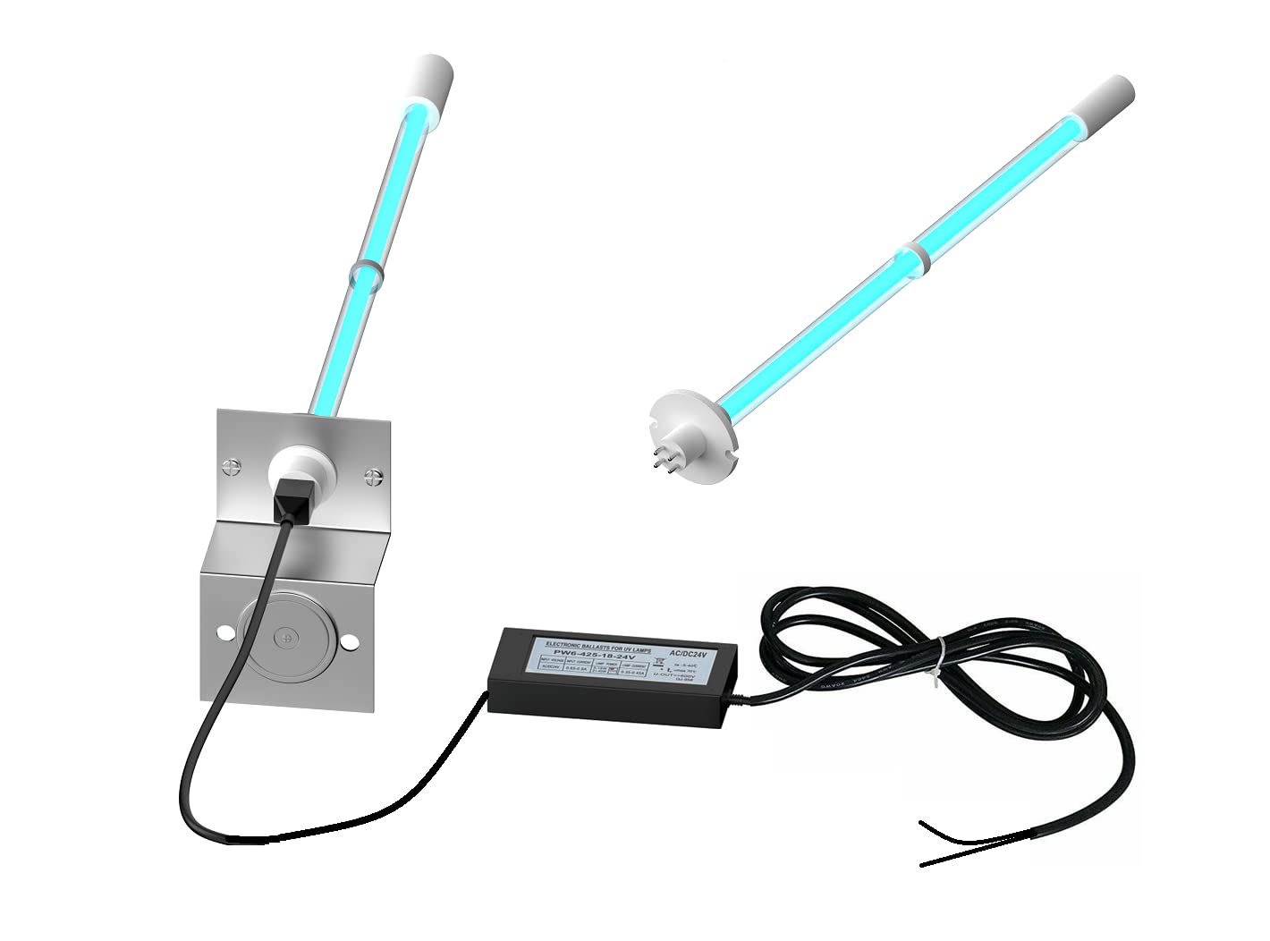 hqtelecom 24VAC UV Lamp for A/C HVAC Coil with 14W 14" UVC Light and Z-Bracket Magnet - Extra Bulb Included!