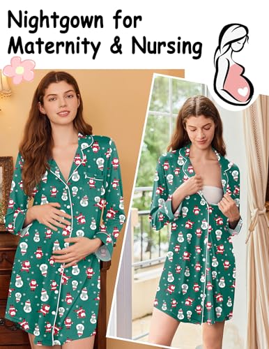 Image of Ekouaer Nightgowns for Women Long Sleeve Night Gown Button Pajama Dress