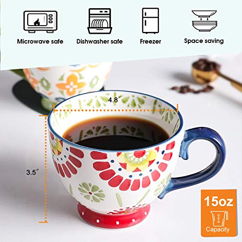 Set of 4 Coffee Mug Sets, DeeCoo 15 Ounce Large Ceramic Coffee Mugs Restaurant Coffee Mug, Large-sized Black Coffee Mugs Set Perfect for Coffee, latte, Cappuccino, Tea, Cocoa, Cereal, Hot Chocolate