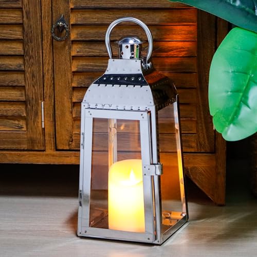 Lanterne à bougie décorative en acier inoxydable argenté avec verre trempé Progress - 4