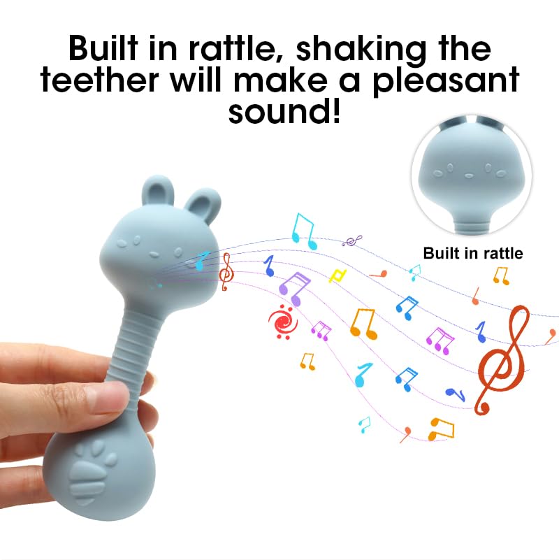 Miniatura 2 de Mordedor de silicona para bebés, juguete de dentición suave sin BPA y sonajero sensorial, 100% silicona de grado alimenticio, certificado CPC,