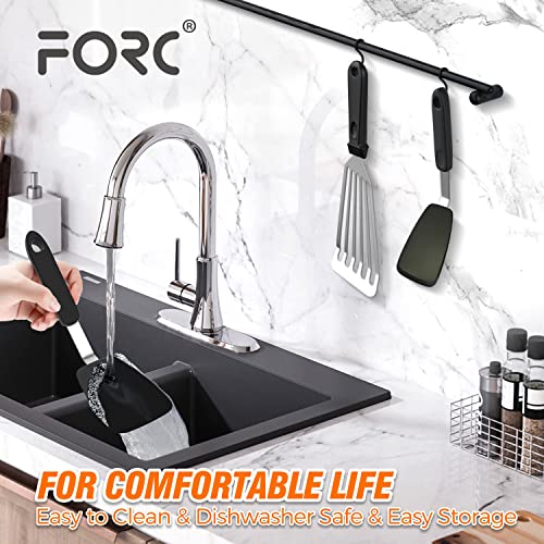 Forc Spatulas for Nonstick Cookware, 3 Pack 600°F Spatulas Silicone Heat Resistant, Spatulas Turner, Kitchen Spatulas for Steak,Eggs,Burger,Crepes,Cookie, Black