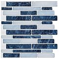 LONGKING Self-Adhesive Kitchen Backsplash, Marble Look Decorative Tiles (10 Tiles) (Dark Blue)