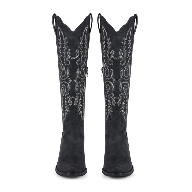 Image of ZJA Cowgirl Knee High Embroidery Pointed Toe Boots for Women