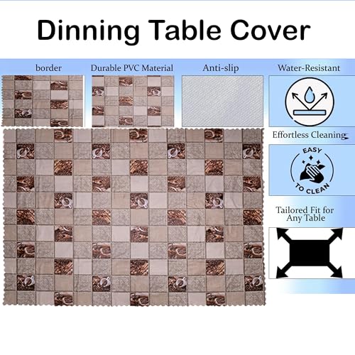 Image of Dakshya Industries PVC Waterproof Dining Table Cover 54x78 Inch for 6 Seater | Floral Printed Washable Oilproof Dustproof Table Cloth for Home Kitchen Dining Table (Royal Weave)