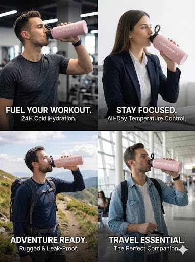 GadgHouse 40oz Stainless Steel Water Bottle with Magnetic Phone Holder – Leakproof, Insulated, BPA-Free, Keeps Hot 12H Cold 24H, for Gym, Office, Travel (BLUSH PINK) - Image 4