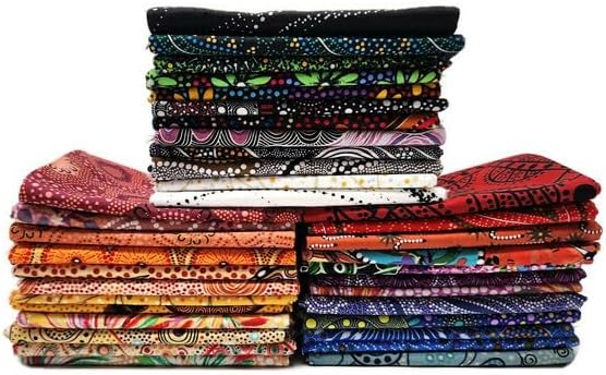 Fields 10 Fat Quarters - Assorted Australian Aboriginal M&S Textiles Nambooka Kangaroos Aborigine Indigenous Outback Bush Camp Goanna Waterhole Quality Quilters Cotton Fabric Bundle M491.15
