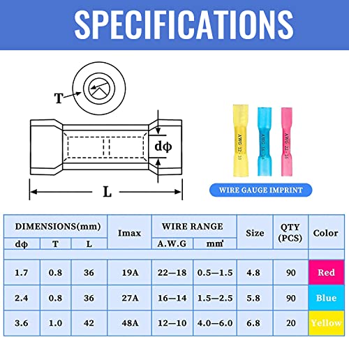 Qibaok Crimping Tool Ratcheting Wire Crimper for Heat Shrink Connectors with 200pcs Heat Shrink Butt Connectors for AWG 20-10